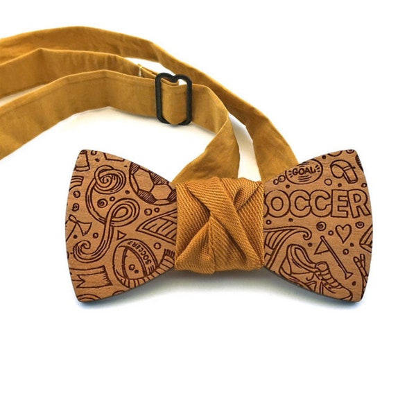 GIGLI BOTTEGA Soccer Wooden Bow Tie for kid boy – Italian Handmade Bowtie gift - Perfect for Soccer football sport lovers or birthday