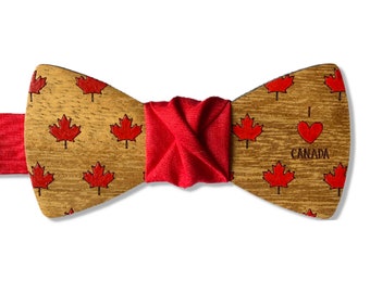 GIGLI BOTTEGA CANADA Flag Wooden bow tie | Italian Hand Made Bow Tie Gift  | Perfect idea for Canada lovers