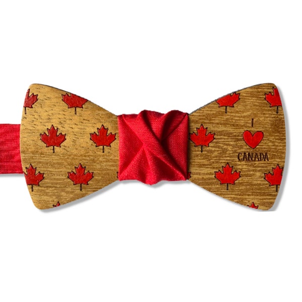 GIGLI BOTTEGA CANADA Flag Wooden bow tie | Italian Hand Made Bow Tie Gift  | Perfect idea for Canada lovers