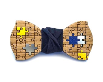 GIGLI BOTTEGA Puzzle Wooden bow tie | Italian painted Hand Made Bow Tie Gift  | Perfect idea for Puzzle Jigsaw lovers, Pageboy Wedding party