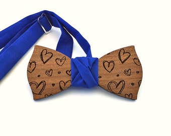 GIGLI BOTTEGA Heart wooden bow tie with Matching Cufflinks | Italian Hand Made woody Bow Tie Gift  | Perfect idea for lovers, father's day
