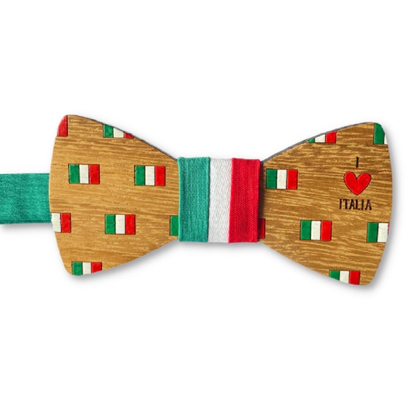 GIGLI BOTTEGA ITALY Flag Wooden bow tie | Italian Hand Made Bow Tie Gift  | Perfect idea for Italy lovers