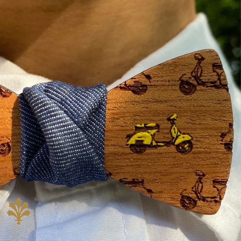 Vespa Wooden bow tie Set matching for kid and adult Great For Weddings, Groomsmen, Father's day Vespa Lovers Italian handmade image 3