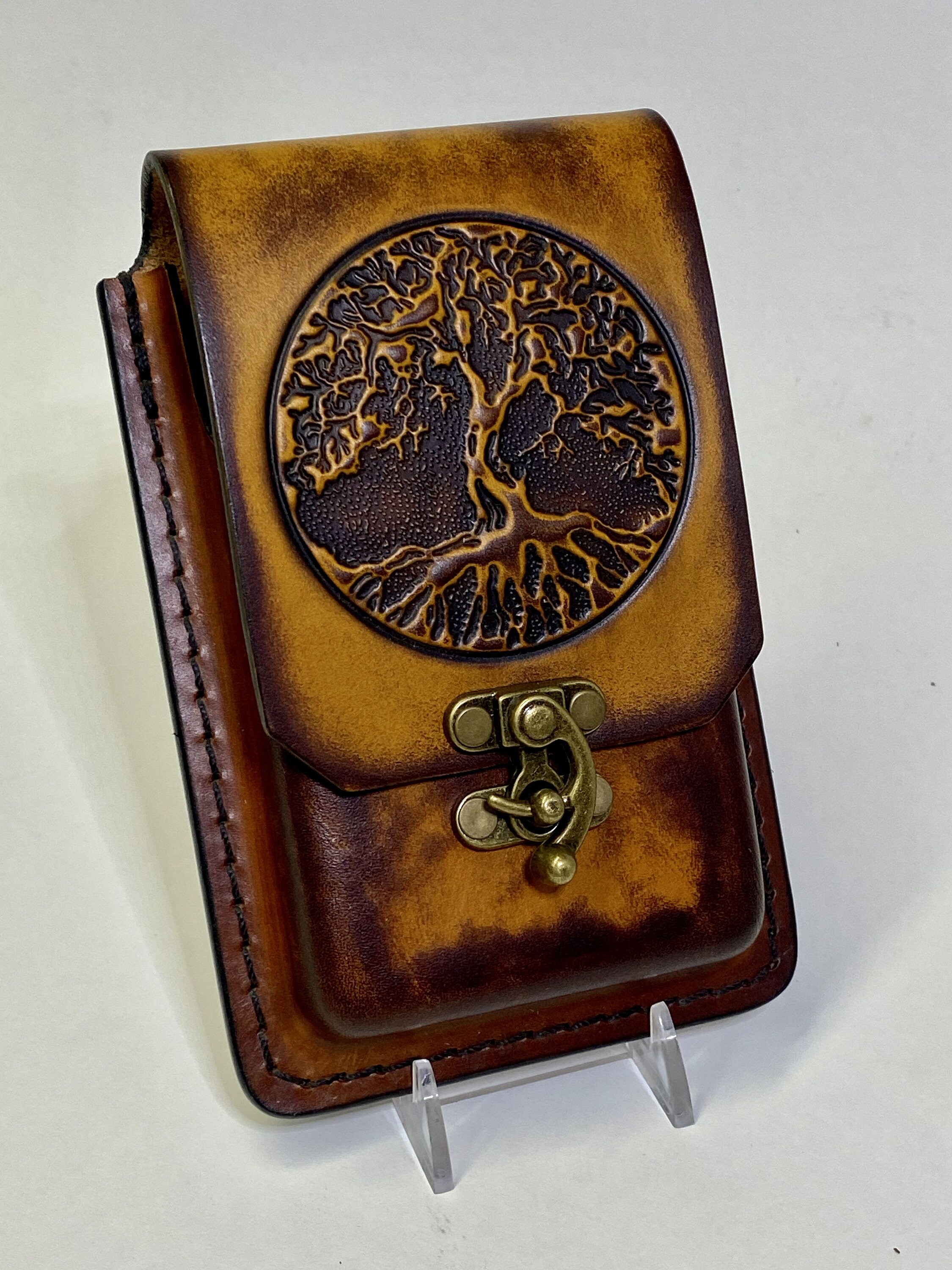 Handcrafted leather cellphone case with Celtic Tree of Life Etsy