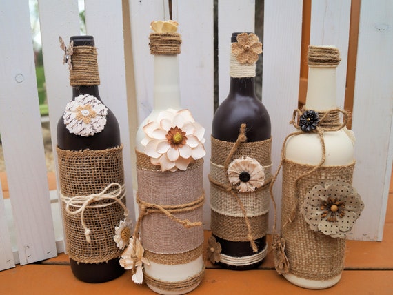 Simple Farmhouse Style Flowers Wine Bottle Decoration Neutral off