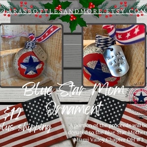 Blue Star Mom Glass Disc Ornament with Dog Tag