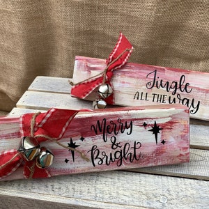 Christmas Wood Block Shelf Sitter, Merry and Bright, Jingle all the Way, Believe, Mistletoe and Margaritas