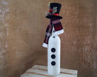 Whimsical Snowman Wine Bottle Decoration