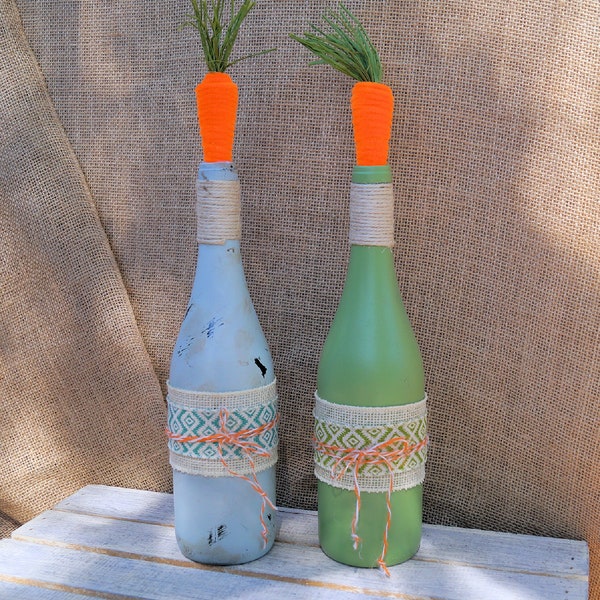 Rustic Carrot Wine Bottle Decoration, Easter or Spring Home Decor