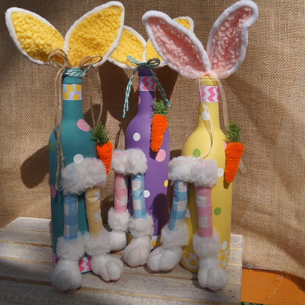 Whimsical Easter Bunny Wine Bottle Decoration