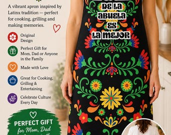 Delantal de cocina de la abuela: Delantal de cocina negro con estampado floral folclórico