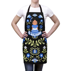 El Salvador Gift El Salvador Folklore Black  Aprons VueDeLaVie Central American Floral Folklore Apron Salvadoreño Delantal Salvadoran Mandil