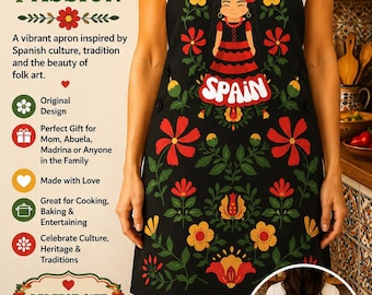 Fartuch z motywem hiszpańskiego folkloru: hiszpański wzór kwiatowy, unisex, z poliestru twill
