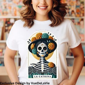 La Catrina Day of the Dead Unisex Tee, Dia de los Muertos Halloween Shirt, All Saints Day Skull T-shirt, VueDeLaVie Calavera Top, Catrina