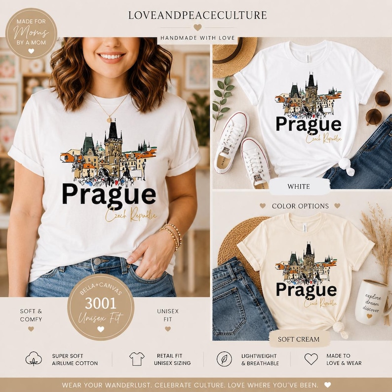 Prague Shirt European Travel Shirt Czech Republic Souvenir T-Shirt Summer Family Vacation Tee VueDeLaVie Czech Gift Tee image 1