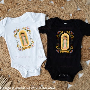La Virgencita Onesie Católica Virgen María Tee Nuestra Señora de Guadalupe body de bebé VueDeLaVie Onesie body NB-24months