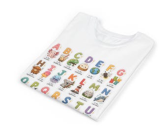 Camiseta juvenil con lindo collage del alfabeto / Camiseta infantil con el alfabeto, diseño divertido para aprender.
