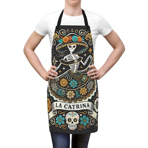 Dia de los Muertos Catrina Estrella Apron - Folklore Kitchen Cooking Halloween Delantal, Day of the Dead VueDeLaVie Apron