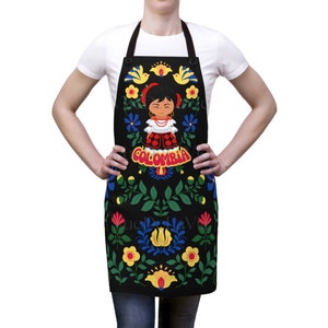 Colombian Floral Apron: Black Folklore Unisex Apron