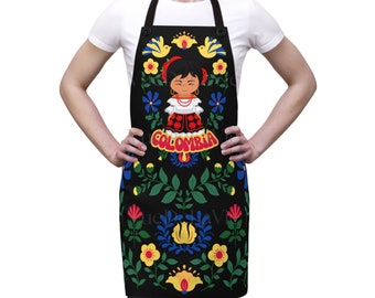 Colombia Gift Colombia Folklore Black Aprons Bello Delantals Colombiano VueDeLaVie Beautiful Floral Colombian Apron Colombiana Mandil