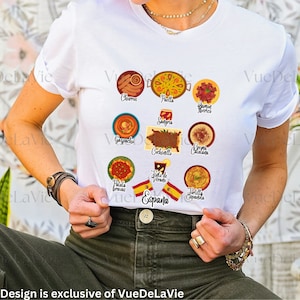 Spain T-shirts Gift Spanish Traditional food Collage Spain Tee VueDeLaVie Platillos Espanoles de Espana Tee Unisex Trendy Spaniard Shirts
