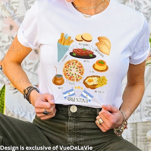 Argentina T-shirts Spanish Argentina Food Collage Tee VueDeLaVie Unisex Womens and Mens Favorite Argentine Dishes shirts 3 Star Argentina T