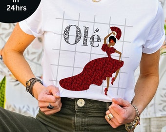 Ole Shirt Spanish Flamenco Women Dancing Top Spaniard dancer t-Shirt Spain Female Gift VueDeLaVie Espanola flamenca de Espana