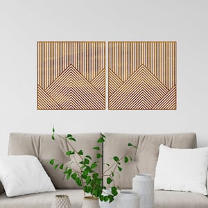 Wooden wall art, Wood panel wall art, Mountain wood wall art modern, Geometric wood wall art set of 2, Modern Wood Wall Art Set
