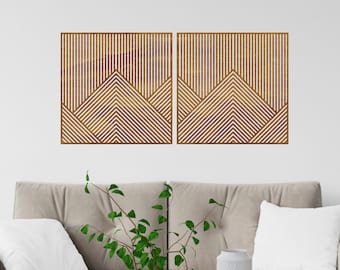 Wooden wall art, Wood panel wall art, Mountain wood wall art modern, Geometric wood wall art set of 2, Modern Wood Wall Art Set