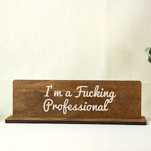 I'm a fucking professional desk sign, Funny desk sign, Wood desk name plate, Office desk plate, Funny gift for boss, Funny name plate