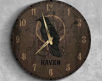 Black raven clock, Crow clock, Bird wall clock, Edgar Allan Poe raven, Witch clock, Gothic clock, Unique wall clock, Victorian clock