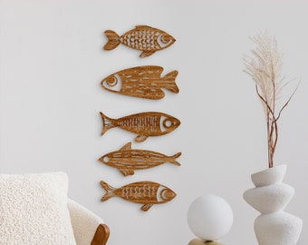 Arte de pared de madera de pescado, Decoración de pared de pescado de madera, Arte de pared de madera de playa, Decoración de pared náutica, Decoración rústica de pescado, Arte de pared de madera Boho, Decoración de madera Boho