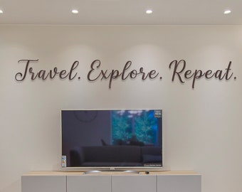 Travel explore repeat sign, Travel sign for wall, Travel sign wood, Travel wooden sign, Travel wall decor, Laser cut wood sign