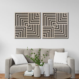 Arte de pared de madera, Juego de arte de pared de madera geométrico, Decoración de pared de madera, Arte de panel de madera geométrico, Juego de 2 arte de pared de panel de madera, Arte de madera abstracto