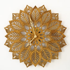 Mandala Wall Clock, Leaf wall clock, Floral wall clock, Wooden wall clock, Nature wall clock, Wall clock unique, Modern wall clock