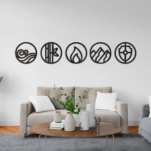 Fünf Elemente Wandbild, Fünf Elemente Holz Ausschnitt, Natur Elementsymbol Wanddekor, Fünf Elemente Wandschild, Fünf Elemente Holzschnitt