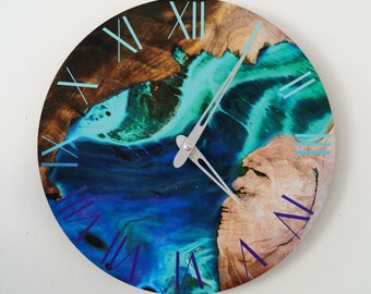 Reloj de madera epoxi, Reloj de pared de resina, Reloj de pared