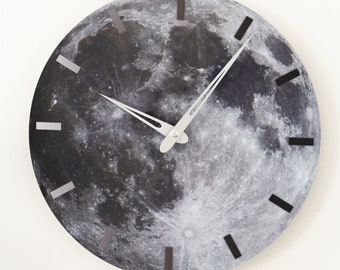 Moon wall clock,  Celestial Clock, Space Clock, Full moon wall art, Full Moon decor, Contemporary clock, Clock wall decor, Large wall clock