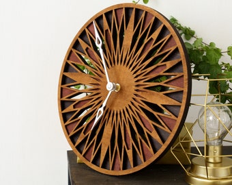 Dekorative Uhr, Geometrische Wanduhr aus Holz, Moderne Wanduhr groß, Abstrakte Wanduhr, Art-Deco-Uhr, Wanduhr aus Holz, Einzigartige Uhr