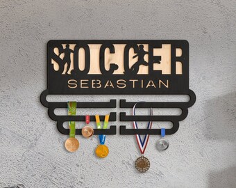 Porta medaglie di calcio con nome, porta medaglie personalizzato, porta medaglie di calcio, porta medaglie di calcio, parete espositiva per medaglie, espositore per medaglie di calcio