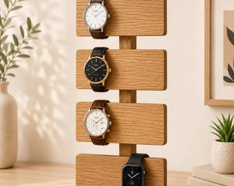 Wall Mount Watch Display, Wooden Watch Organizer for Men, Watch Holder Wall Display, Oak Watch Rack, Watch Storage Wall, Custom Watch Hanger