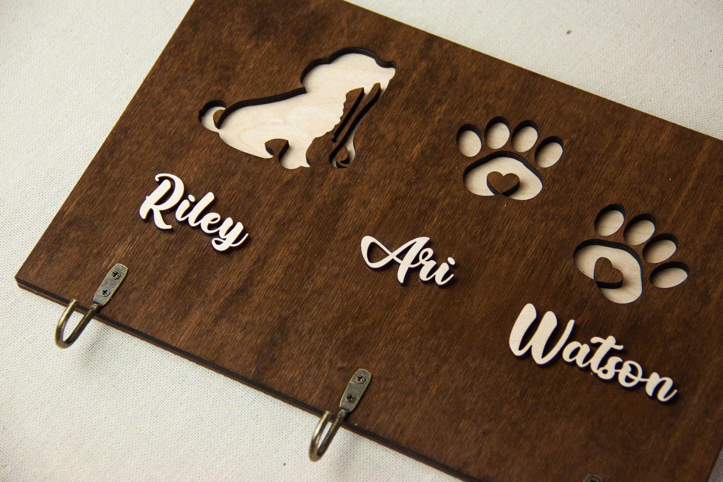 Porta guinzaglio da parete personalizzato - Osso in legno personalizzato con nome