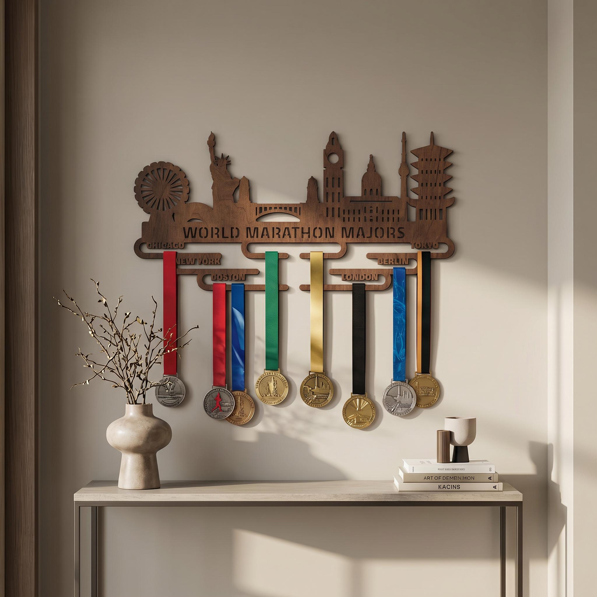 World Marathon Majors Medal Holder – Wooden Cityscape Display Rack - Etsy