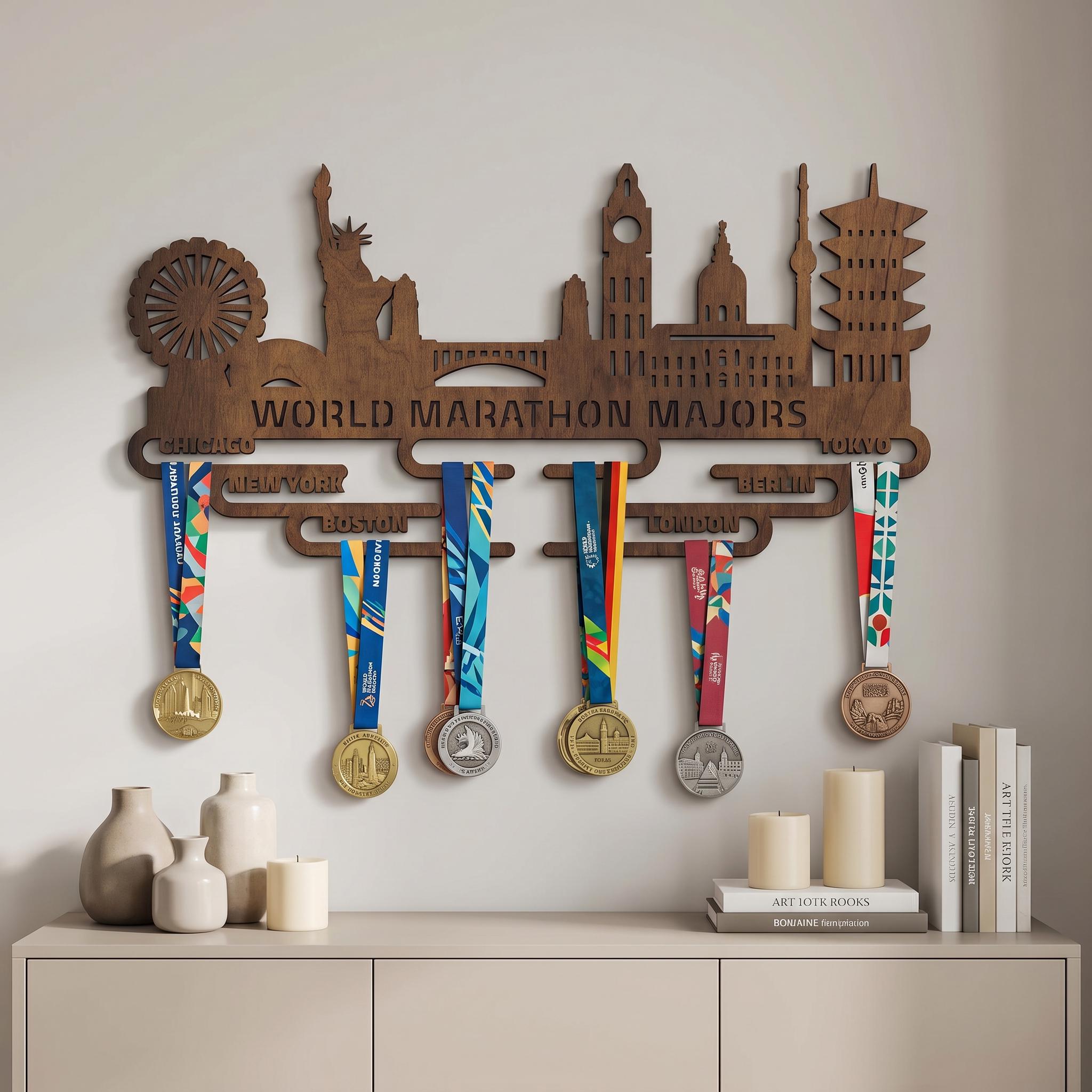 World Marathon Majors Medal Holder – Wooden Cityscape Display Rack - Etsy