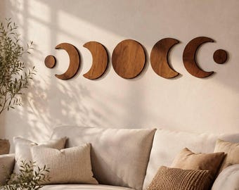 Plywood Moon Phase Wall Art, Celestial Lunar Decor, Modern Boho Home Accent