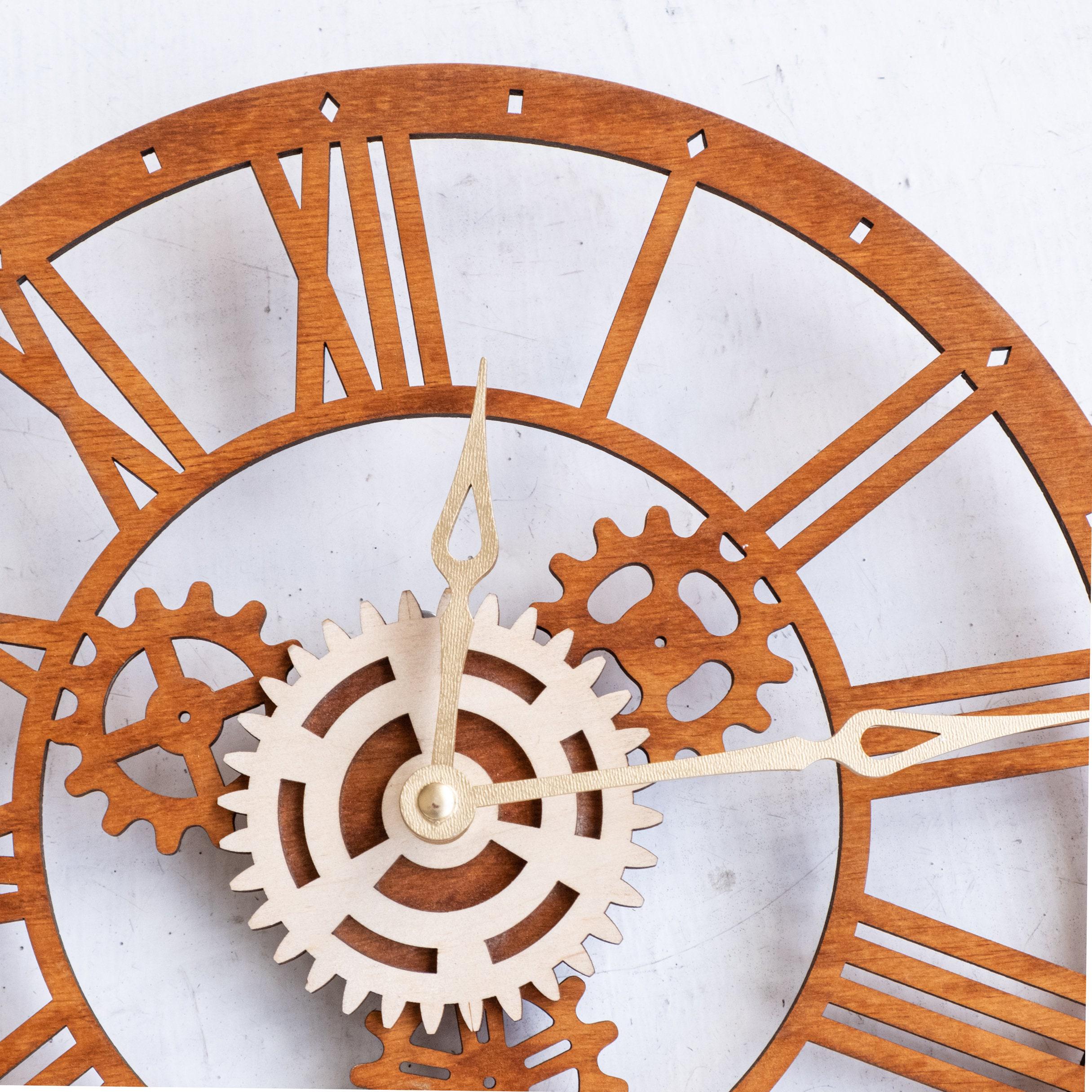 Décoration Murale Engrenage Bois Steampunk - Ornement Industriel Vintage 30x30 Cm