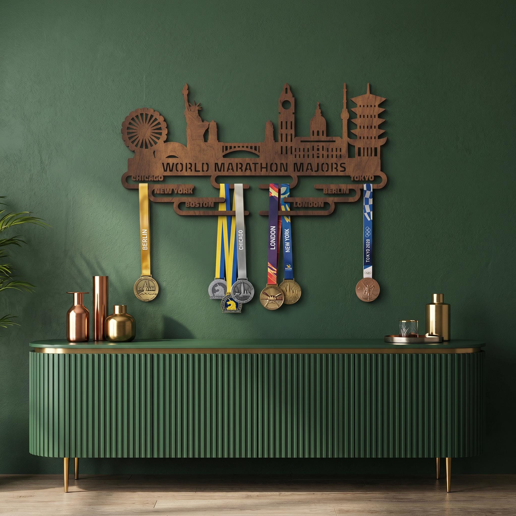 World Marathon Majors Medal Holder – Wooden Cityscape Display Rack - Etsy