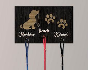 Personalized leash holder, Dog leash holder for wall, Wood leash hanger, Wooden leash holder, Leash holder for dogs, Custom dog leash holder