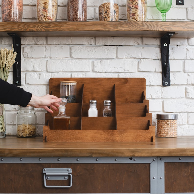Countertop Jar Rack Wooden Spice Rack Countertop, Wooden Spice Jar Shelf, Spice Jar Holder ...