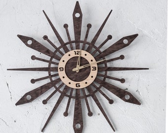 Mid Century Modern wall clock ,Starburst wall clock, Sunburst wall clock, Atomic wall clock, Modern wall clock numbers, Nursery wall clock